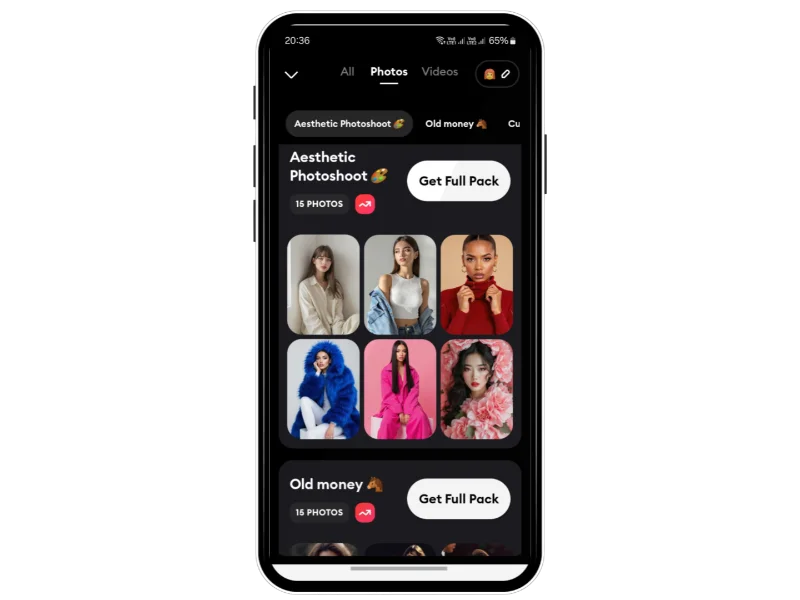 Remini AI filters categories image