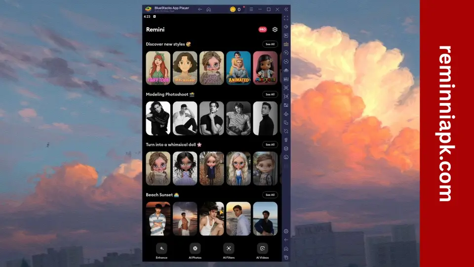 Download Remini APK for Pc or Laptop (Windows 7/8/10/11) 2026 6 Image of filters on Remini APK for PC