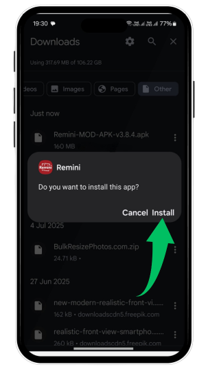 image of method of installing remini mod apk