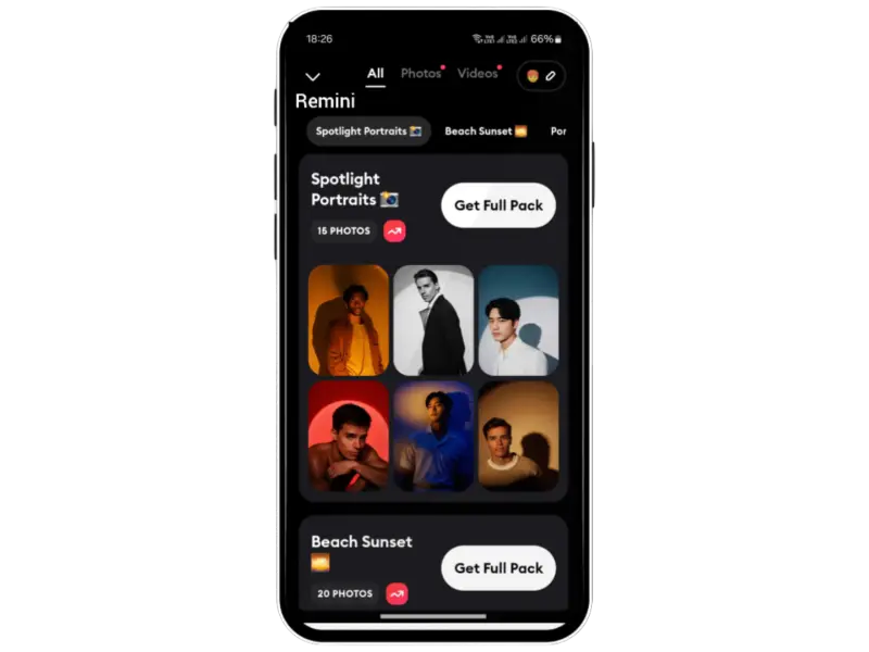 Remini filters screenshot
