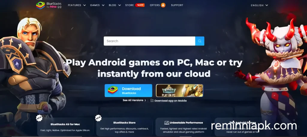 image of user interface of bluestacks emulator website