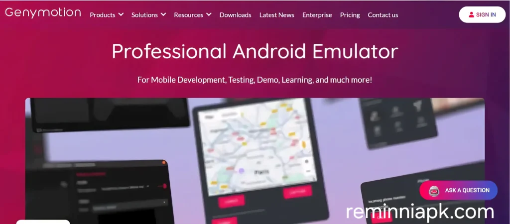 image of user interface of genymotion emulator website